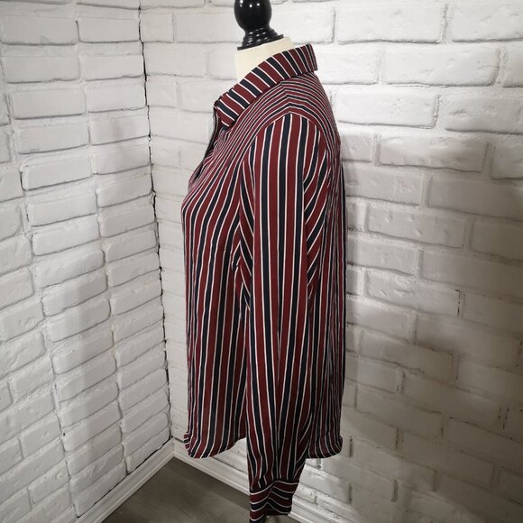 NWT Cleo Ladies Size Large Navy Burgundy Cream Striped Loose Fit Blouse - Picture 4 of 10